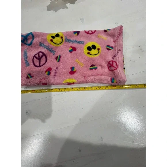 Heartmates Fuzzy Pajama Pants Smiley Peace Sign Pink Girls Size 12/14 or women S - Picture 6 of 7